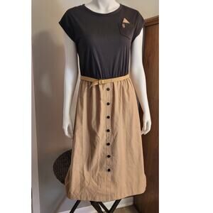 Vintage 70s Melissa Lane Two-Tone Belted Maxi Dress Sz Medium Retro Modest